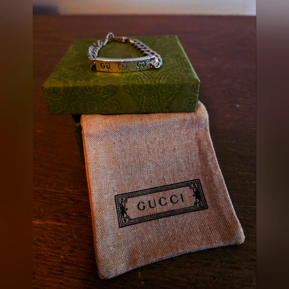Authentic Gucci Sterling Silver 925 Ghost GG Chain Bracelet Size - Pre-Owned